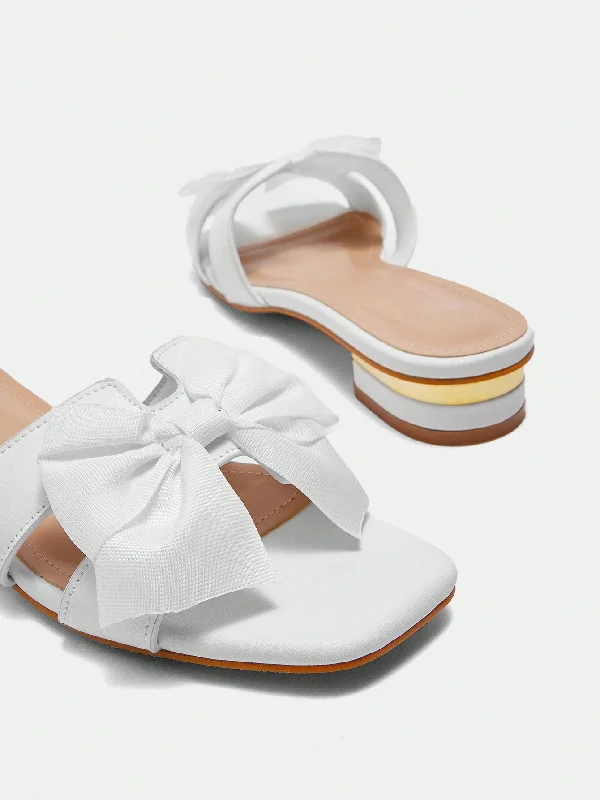 CUCCOO HITCHD Square Toe, Flat Heel, White Bowknot, Simple And Elegant Women's Sandals