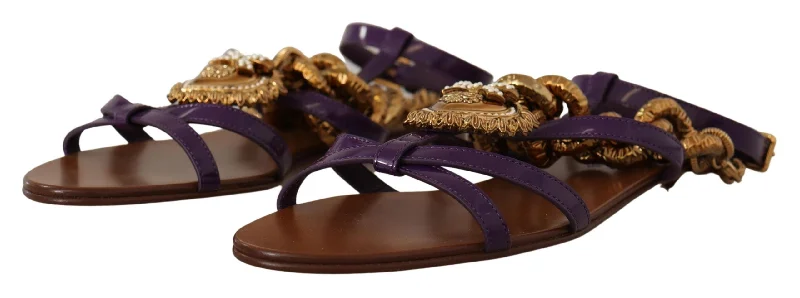 Dolce & Gabbana Purple Heart Chain Gladiator Flats