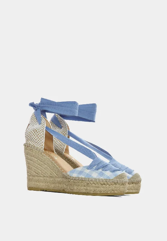 Dolly 12985 Ankle-Tie Espadrilles Blue Gingham