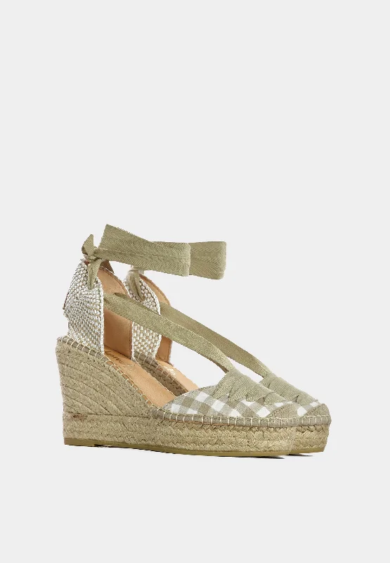 Dolly 12985 Ankle-Tie Espadrilles Stone Gingham