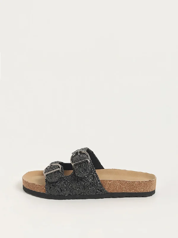 LUNA BLU Black Macrame Double Band Sandals