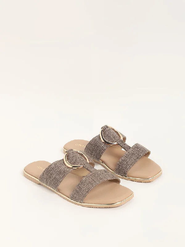 LUNA BLU Brown Double Band Slides