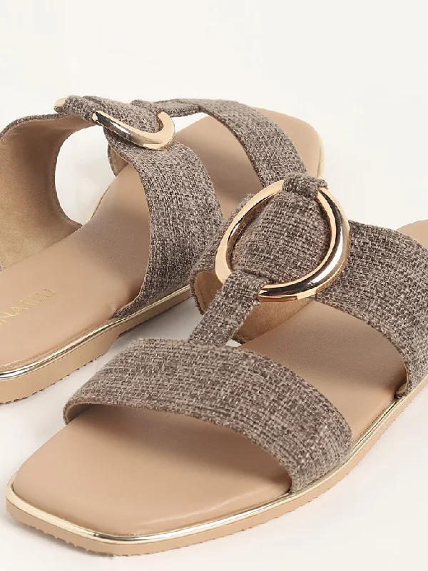 LUNA BLU Brown Double Band Slides