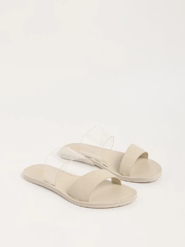 LUNA BLU Cream Double-Strap Slides