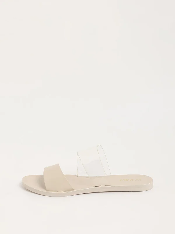 LUNA BLU Cream Double-Strap Slides