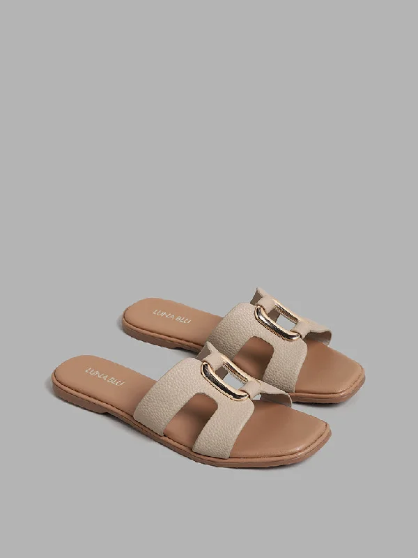 LUNA BLU Cut-Out Cage Buckle Cream Sandals