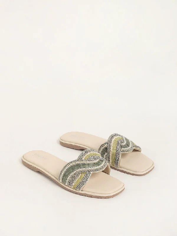 LUNA BLU Green Beaded Sandals