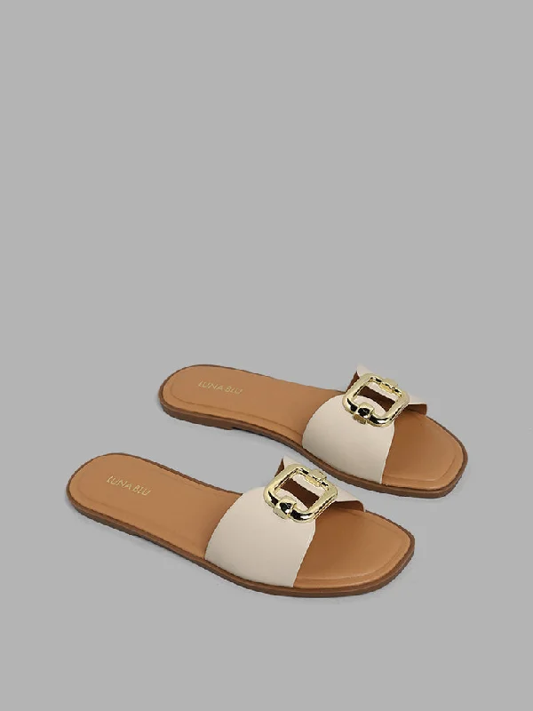 LUNA BLU Ivory Trim Slide Sandals