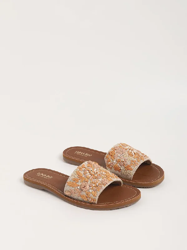 LUNA BLU Light Beige Embroidered Slides