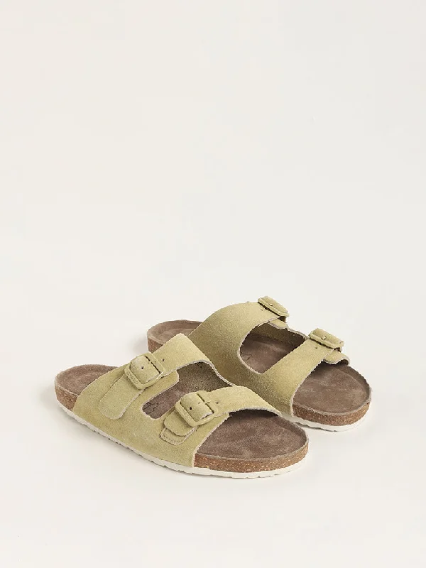 LUNA BLU Lime Double-Strap Leather Sandals