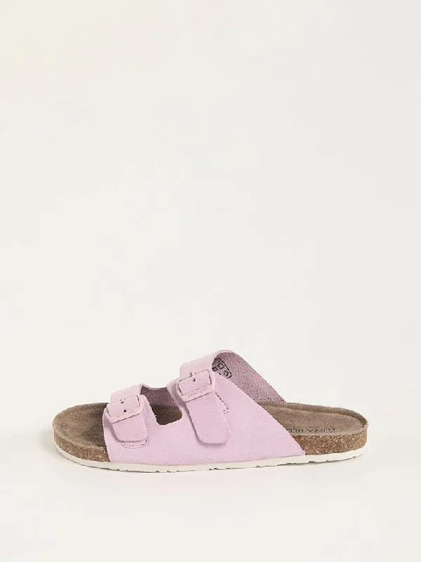 LUNA BLU Pink Double-Strap Leather Sandals