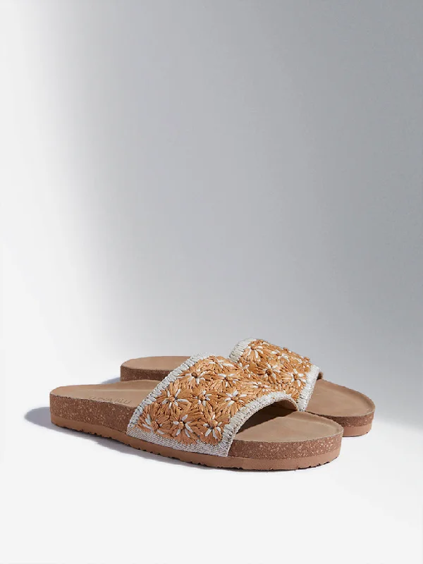 LUNA BLU Tan Floral Woven Comfort Sandals