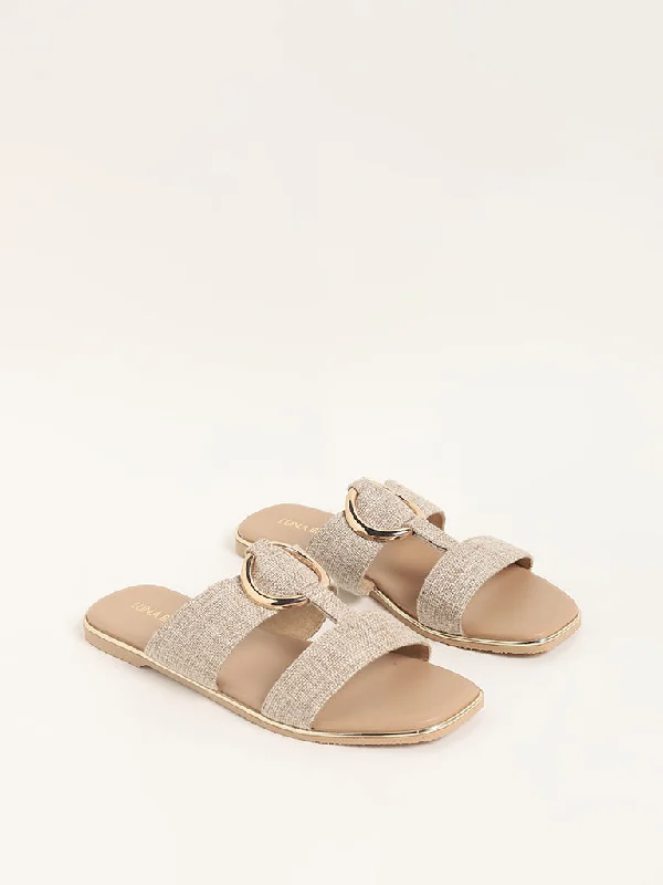 LUNA BLU Taupe Double Band Slides