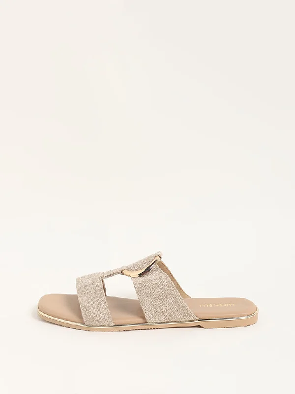 LUNA BLU Taupe Double Band Slides