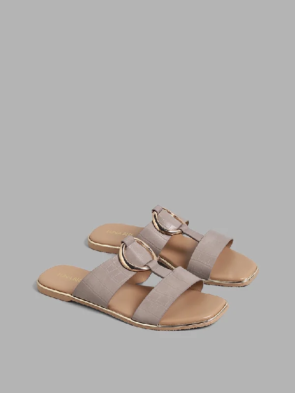 LUNA BLU Taupe Textured Strappy Sandals