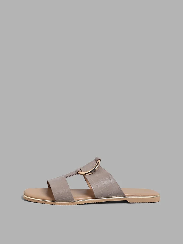 LUNA BLU Taupe Textured Strappy Sandals