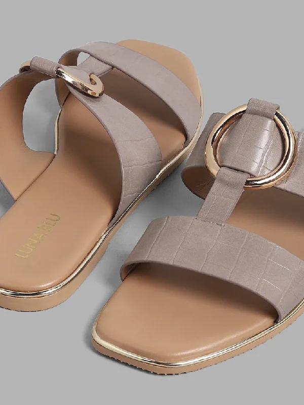 LUNA BLU Taupe Textured Strappy Sandals