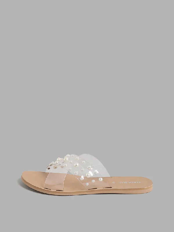 LUNA BLU Transparent with Pearl Sandals