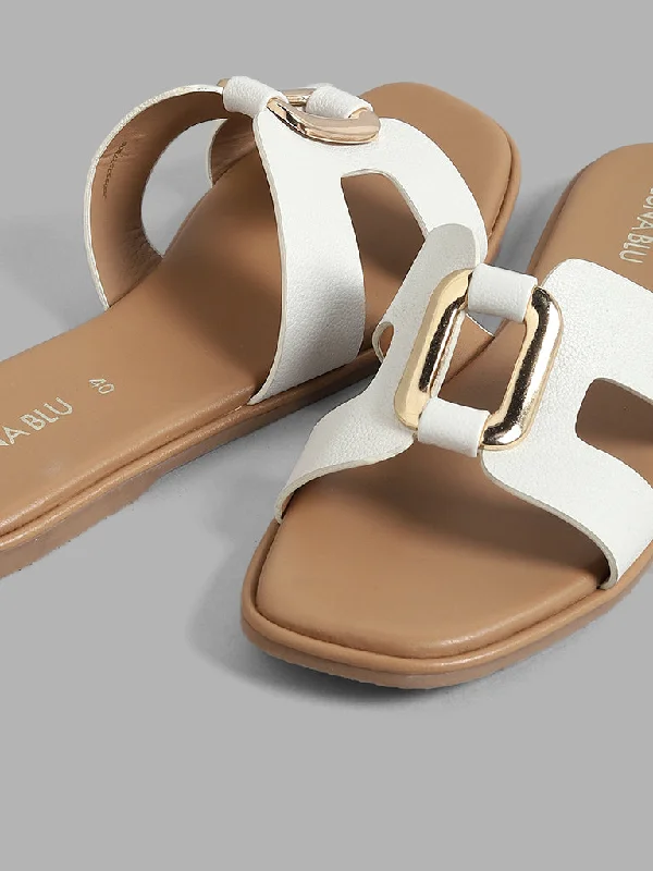 LUNA BLU White Cut Out Cage Buckle Sandals